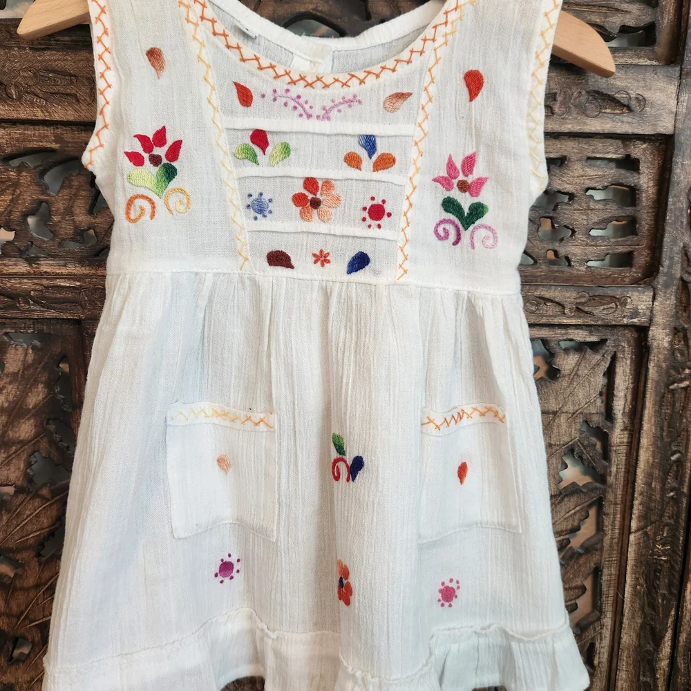 Bundle! 2 Handmade Embroidered White Sleeveless Dresses - Picture 2 of 10